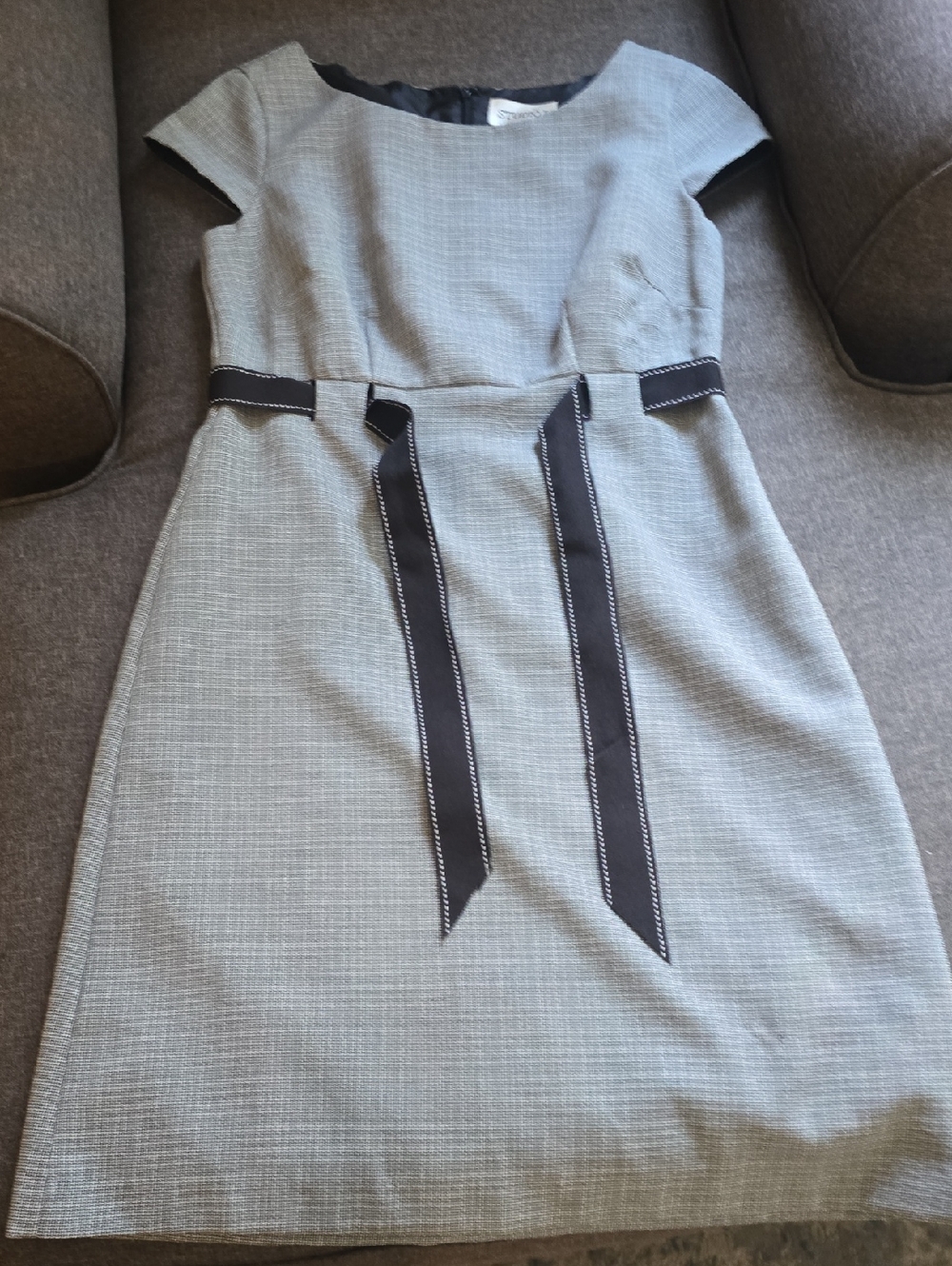 Studio I Gray Sheath Dress with Black Ribbon Trim